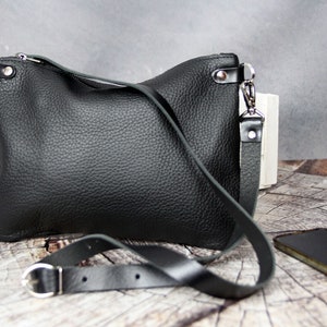 Black leather crossbody bag Leather bag Best selling Purse Very soft handmade leather shoulder bag leather crossbody purse image 1