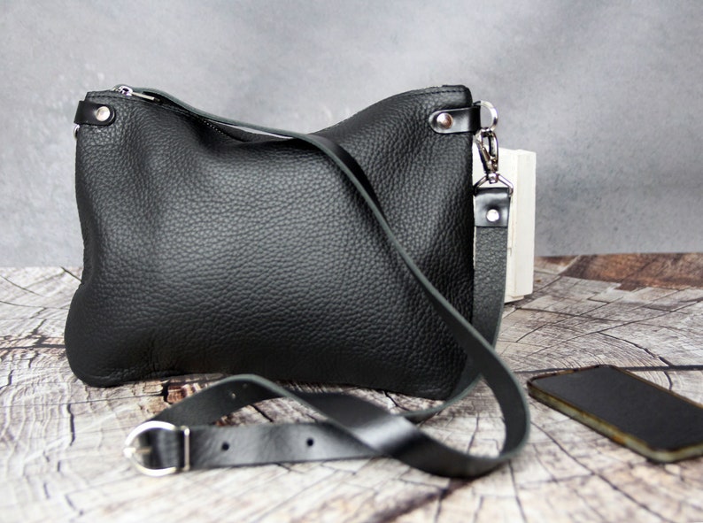 Black leather crossbody bag Leather bag Best selling Purse Very soft handmade leather shoulder bag leather crossbody purse image 1