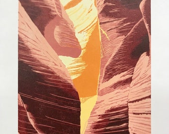 Slot Canyon II - 7-color layer reduction linocut, signed limited edition