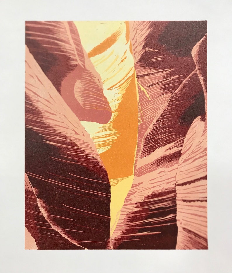 Slot Canyon II 7-color layer reduction linocut, signed limited edition image 1