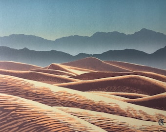 Shadowy Dunes -signed limited edition, hand-pulled reduction linocut print