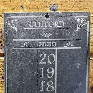 Personalized Slate Darts Scoreboard: Cricket, Outchart, Game Room Decor