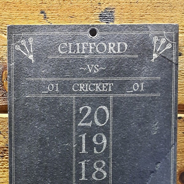 Darts Scoreboard - Cricket Scoreboard - Slate Chalkboard - Outchart 16"x7.5" Personalized