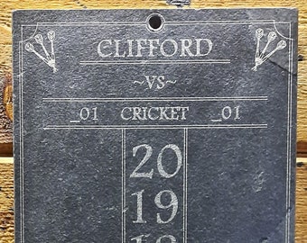 Darts Scoreboard - Cricket Scoreboard - Slate Chalkboard - Outchart 16"x7.5" Personalized