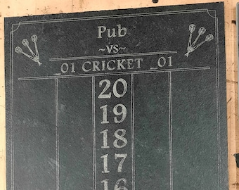 Cricket Scoreboard - Darts Scoreboard- Slate Chalkboard - Outchart 24"x12" Personalized