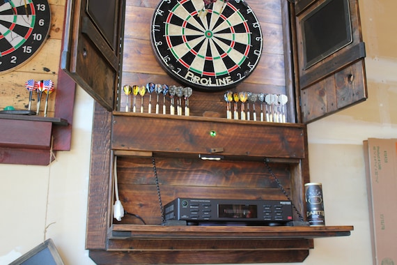 Deluxe Dartboard Cabinet Darts Board Backboard Led Lighted Etsy