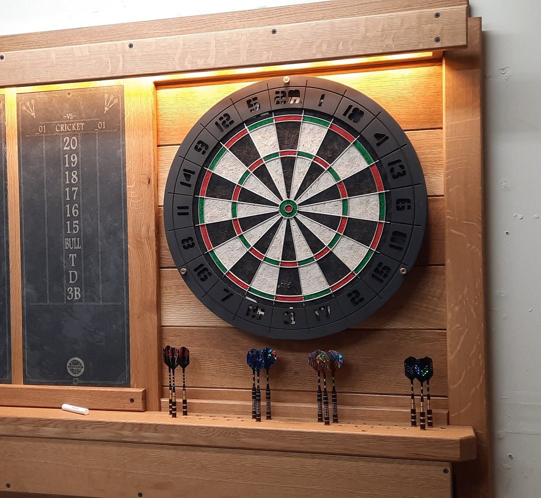 Oak Deluxe Dartboard With Slate Scoreboard Green Etsy