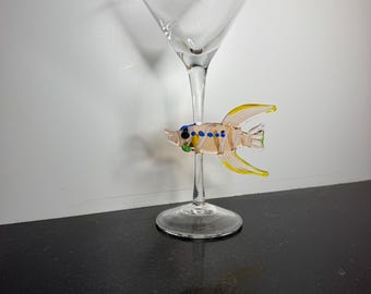 Vintage Martini Glass with Handmade Glass Fish on the Handle