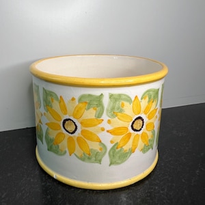Vintage White & Yellow Floral Cache Pot