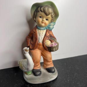 Vintage Porcelain Boy with Goose Figurine