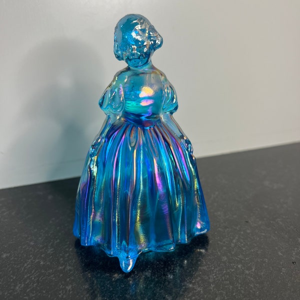 Vintage Fenton Blue Iridescent Carnival Glass Southern Belle Figurine