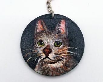 Custom Pet Keychain, Hand Painted Pet Portrait, Custom Cat Keychain, Personalized Cat Gift, Miniature Pet Painting, Pet Portrait Keychain