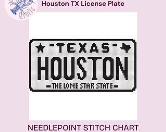 Houston Texas License Needlepoint Chart, Digital Stitch Chart PDF for Cross Stitch and Needlepoint Canvas