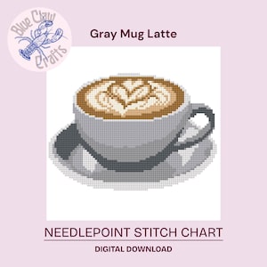Gray Mug Latte Needlepoint Chart, Digital Stitch Chart PDF for Cross Stitch and Needlepoint Canvas