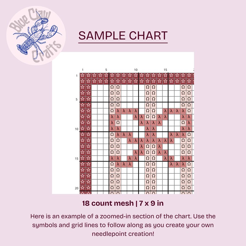 Needlepoint Grid Pink Bow Frame for 5 X 7 Photo Digital Needlepoint or Cross Stitch ...