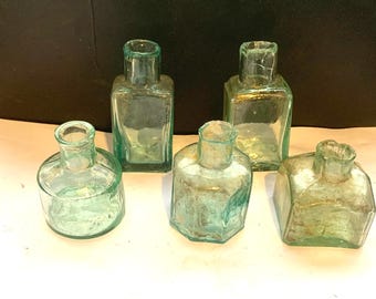 Threes ink bottles shear lip 2 gum bottles found mudlarking listing is a job lot of all 5 bottles