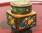 Antique Brass and Enamel Figural Chinese Tobacco or Powdered Tea Cannister