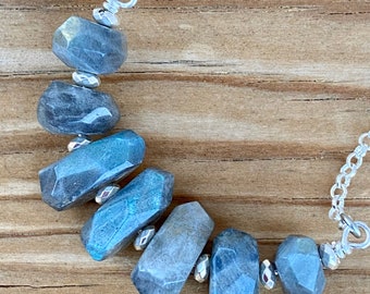 Labradorite Beaded Necklace, Bar Labradorite Necklace