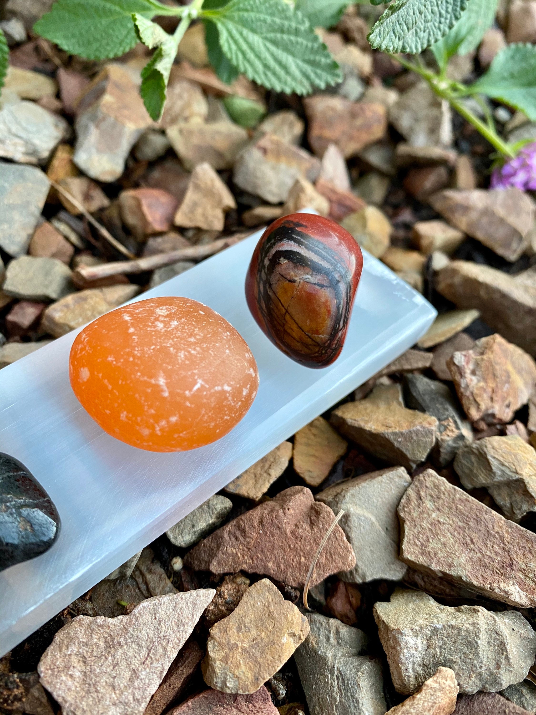 Crystals for Courage, Crystal Collection, Tiger’s Eye Point, Selenite Bar, Tumbled Carnelian