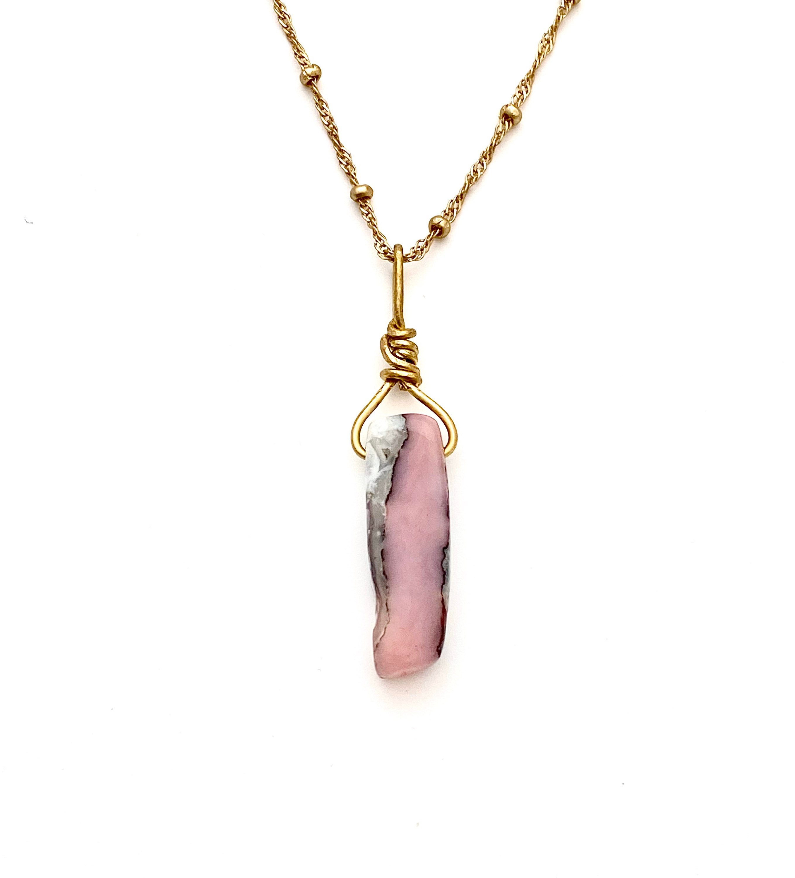 Pink Peruvian Opal Necklace Gold Brass, Pink Opal Necklace, Pink ...