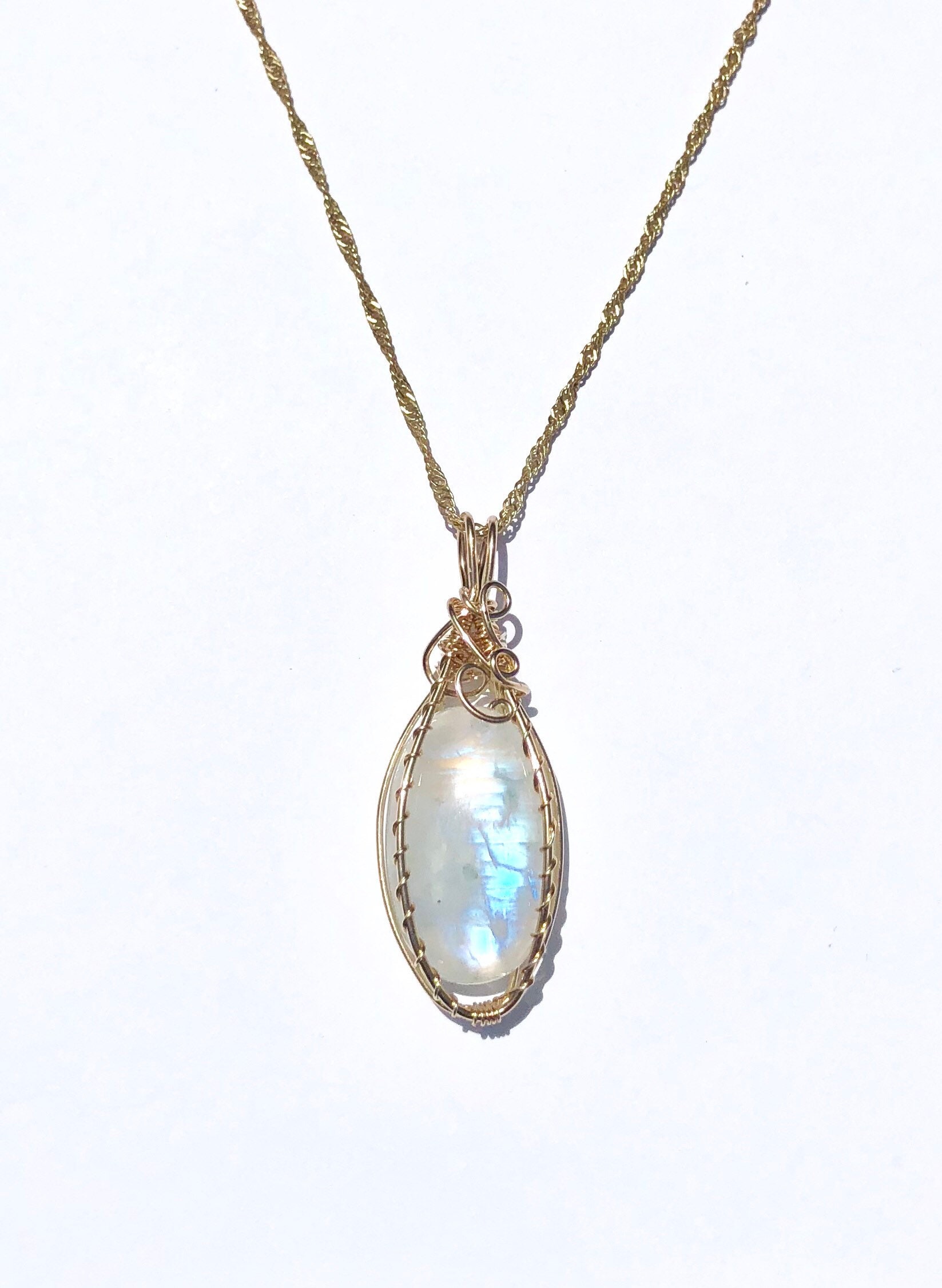 Rainbow Moonstone 14k Gold Pendant Rainbow Moonstone Necklace Gold