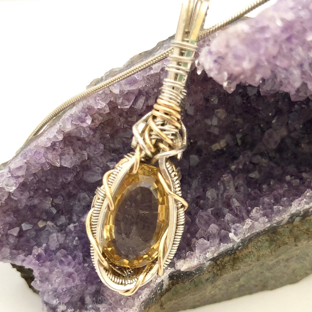 Citrine Gemstone Necklace in Silver and Gold