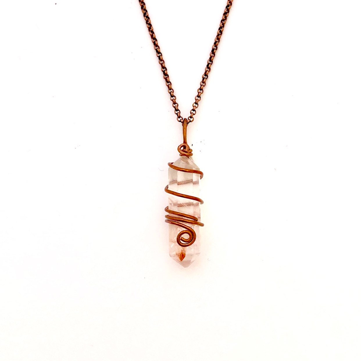 Quartz Crystal Necklace / Copper Wire Wrapped Quartz Crystal Pendant ...