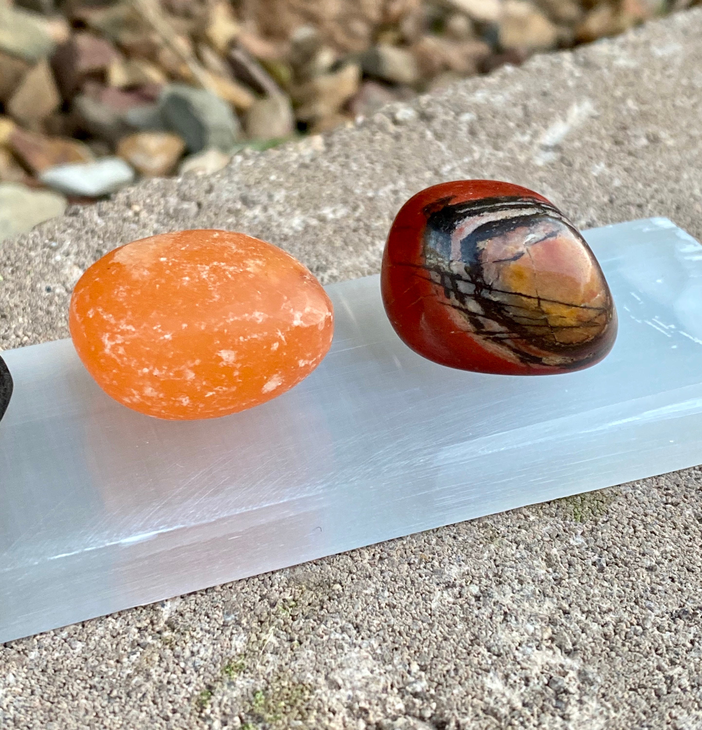 Crystals for Courage, Crystal Collection, Tiger’s Eye Point, Selenite Bar, Tumbled Carnelian