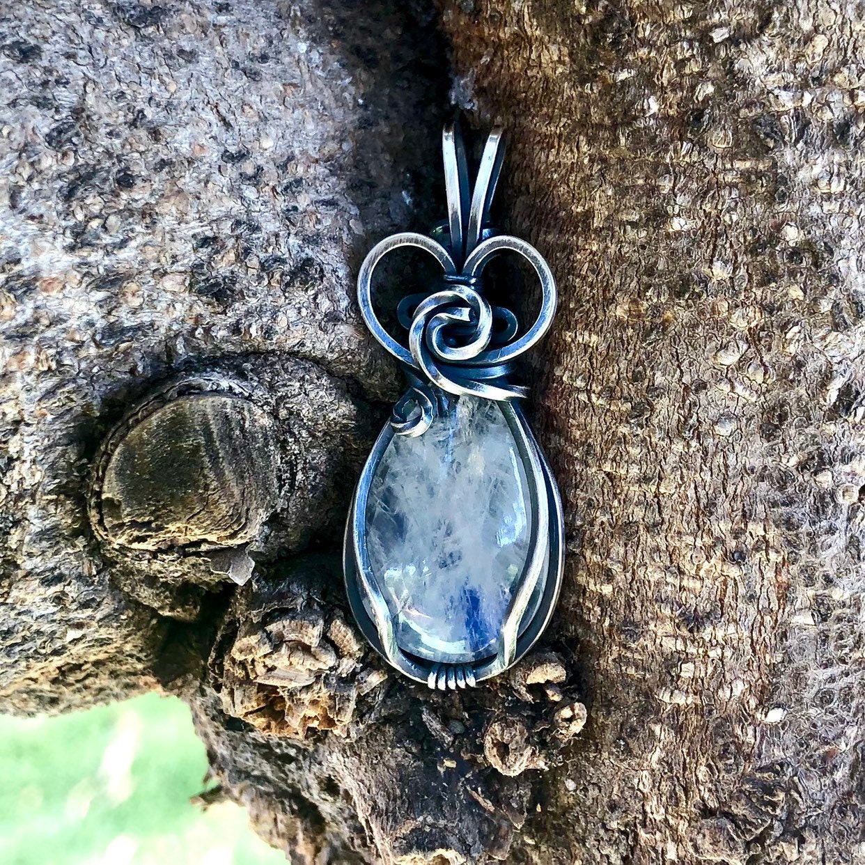 Rainbow Moonstone Sterling Silver Wire Wrapped Pendant Necklace, June ...