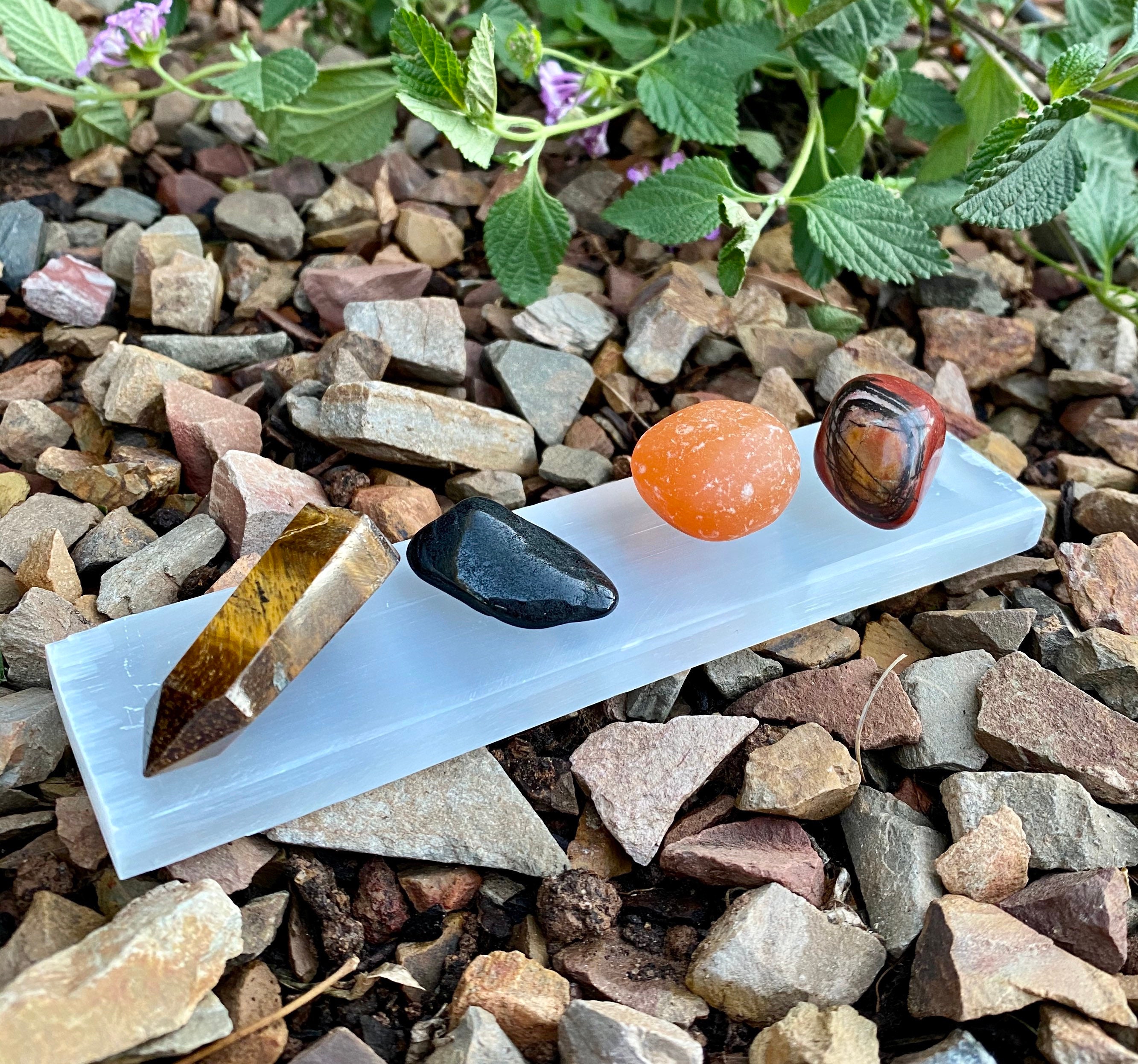 Crystals for Courage, Crystal Collection, Tiger’s Eye Point, Selenite Bar, Tumbled Carnelian Crystals for Courage, Crystal Collection, Tiger’s Eye Point, Selenite Bar, Tumbled Carnelian