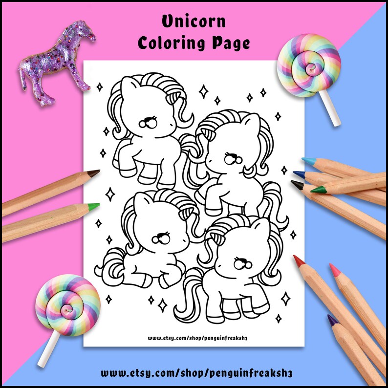 Cute Kawaii Unicorn Printable Coloring Page, Magical Fantasy Coloring ...