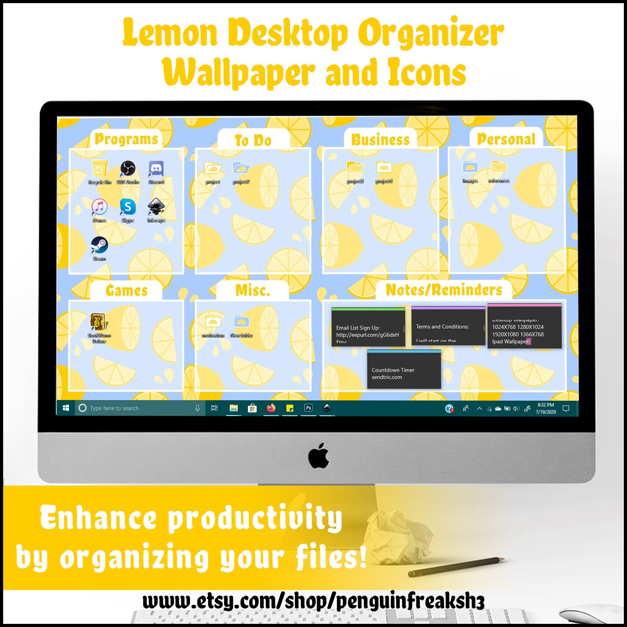 Lemon Desktop Organizer Wallpaper Cute Food Desktop - Etsy Lemon Desktop Organizer Wallpaper Cute Food Desktop - Etsy