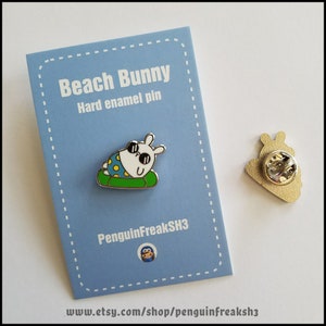 Beach Bunny Hard Enamel Pin, summer time, pool, rabbit with sunglasses, fashion accessory, cute animals, cute pin, cute badge, swimming