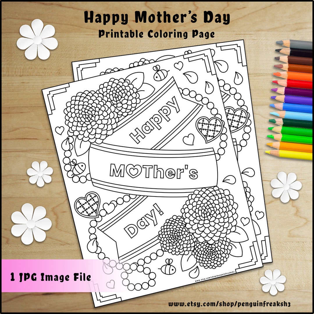 Happy Mother's Day Printable Coloring Page - Etsy