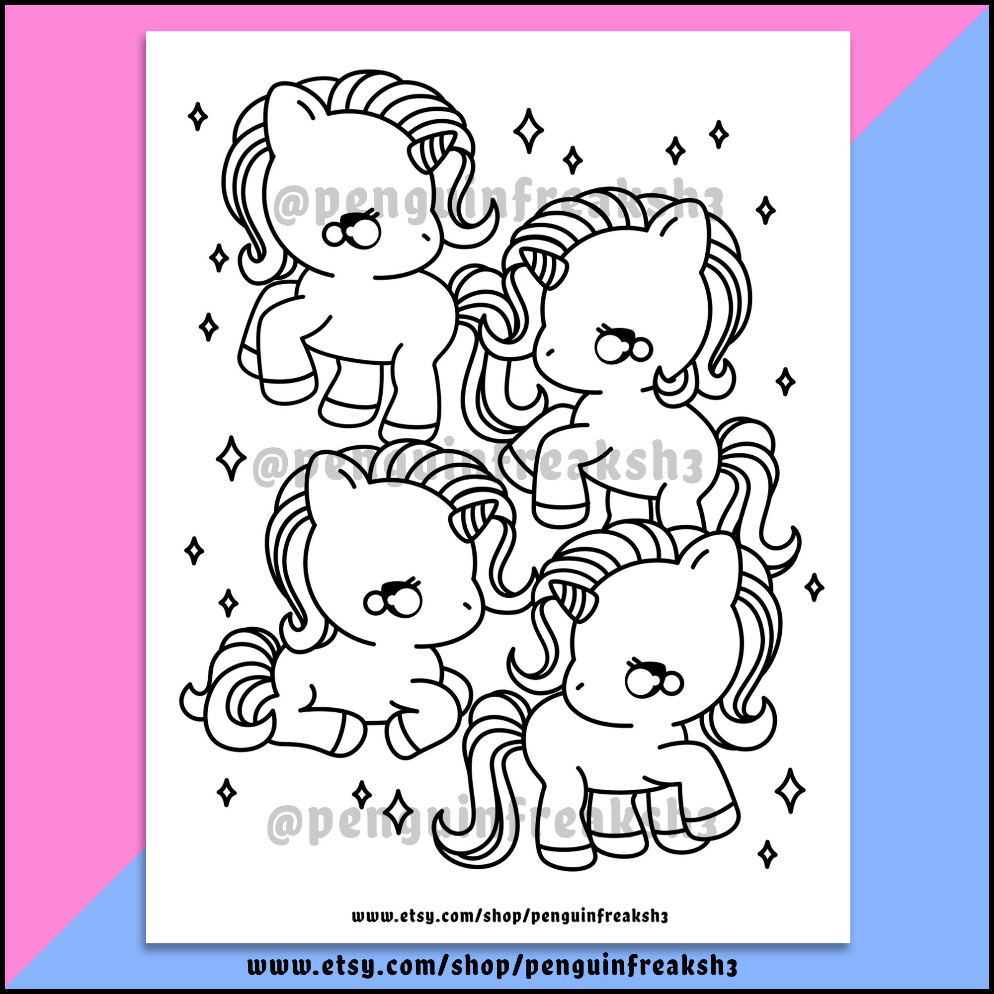 Cute Kawaii Unicorn Printable Coloring Page, Magical Fantasy Coloring ...