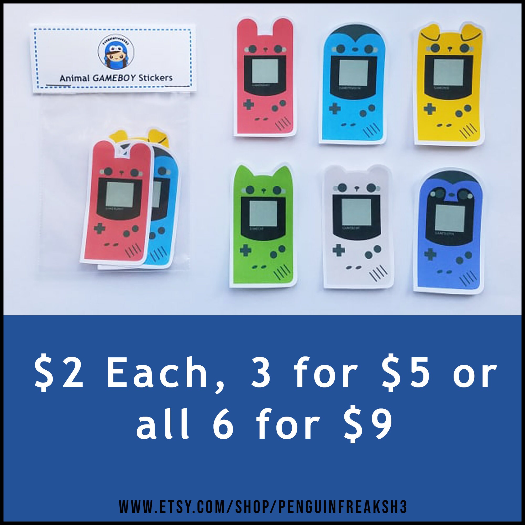 Matte Kawaii Animal Gameboy Stickers Bunny Penguin Dog - Etsy