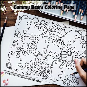 Gummy Bear Candy Coloring Page, Kids Digital Printable Sweet Treats ...
