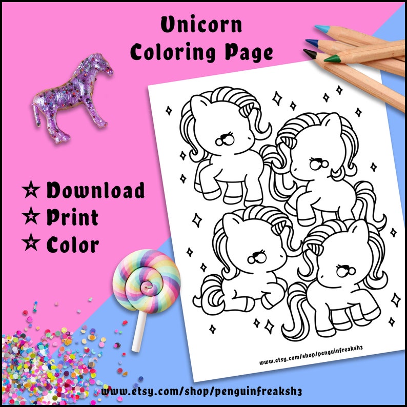 Cute Kawaii Unicorn Printable Coloring Page, Magical Fantasy Coloring ...