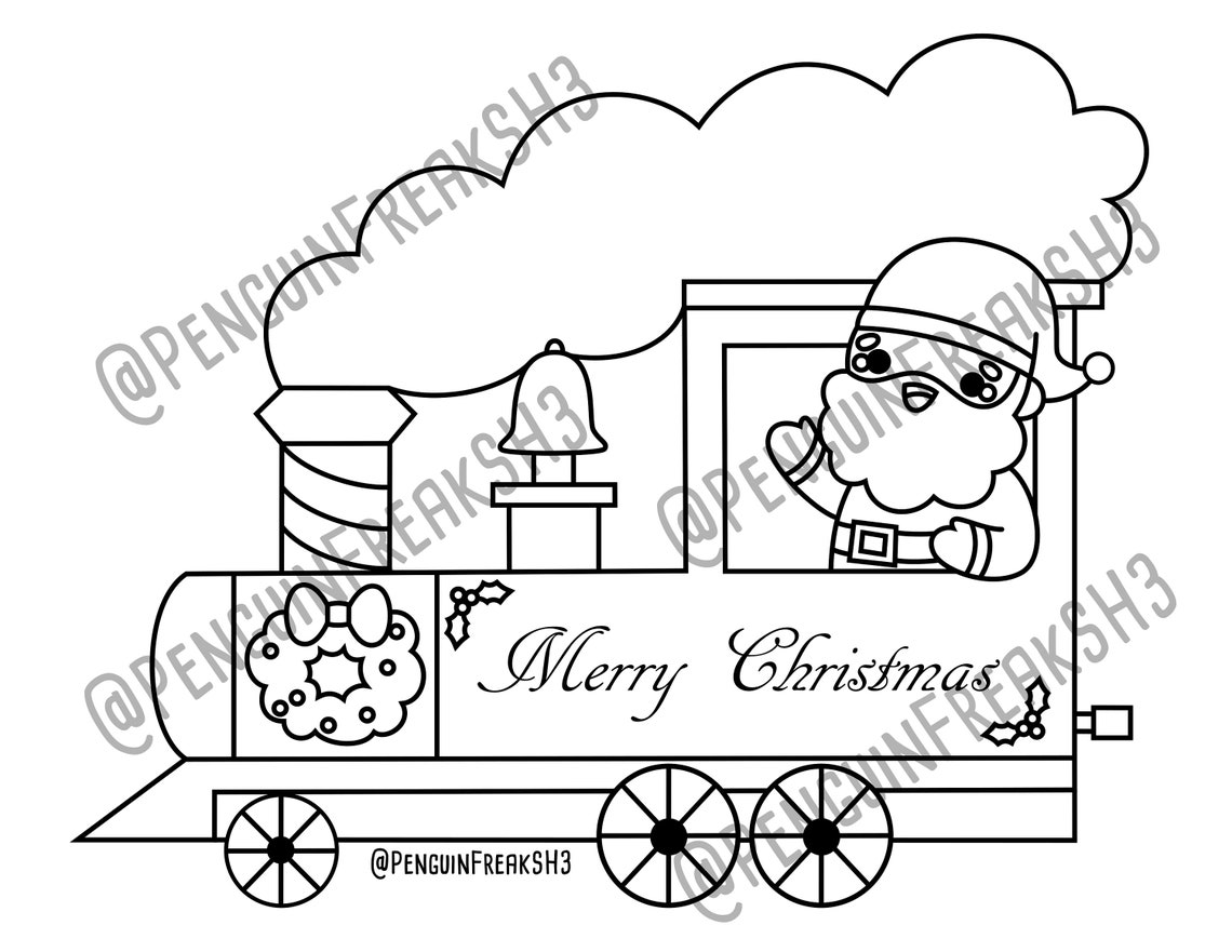Cute Christmas Coloring Pages Christmas Train Holiday - Etsy