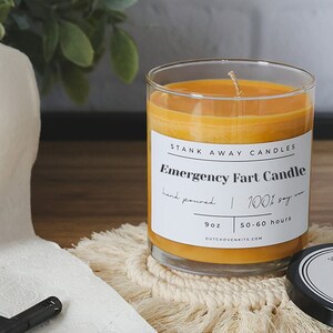 Emergency Fart Candle | Stank Away Natural Handmade Soy Wax Candles | Cute Funny Home Decor Christmas Gift for Dad From Family