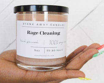 Rage Cleaning | Stank Away Natural Handmade Soy Wax Candles | Cute Funny Mothers Day Candle Gift for Mom Girlfriend, Wife or Friends