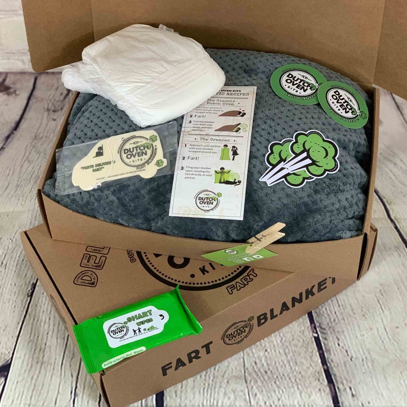 Deluxe Fart Blanket Gift Box by Dutch Oven Kits Funny Birthday Gift Unique Christmas Present White Elephant Gifts for Guys Women Teens Kids Cracked Rat (Gray)