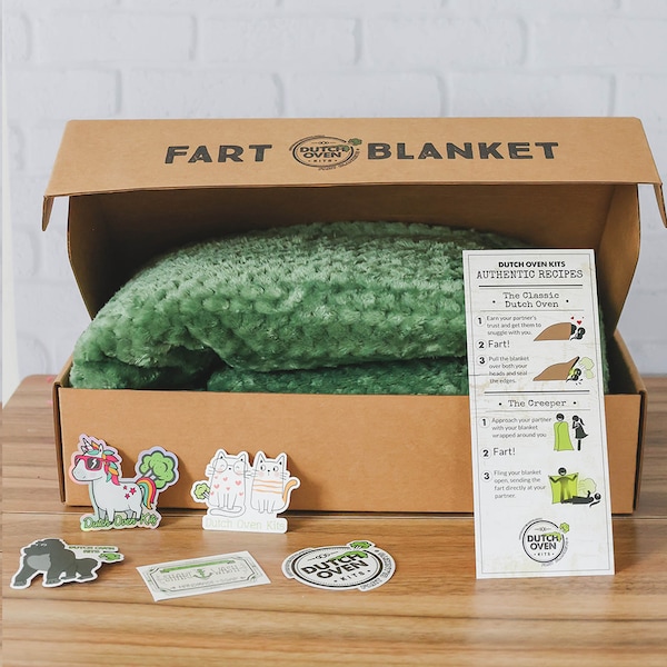 Fart Blanket Gift Box - Dutch Oven Kit | Funny Birthday Gift for Him Unique Gift for Guys Present for Dad, Gift for men Gag gift for Husband