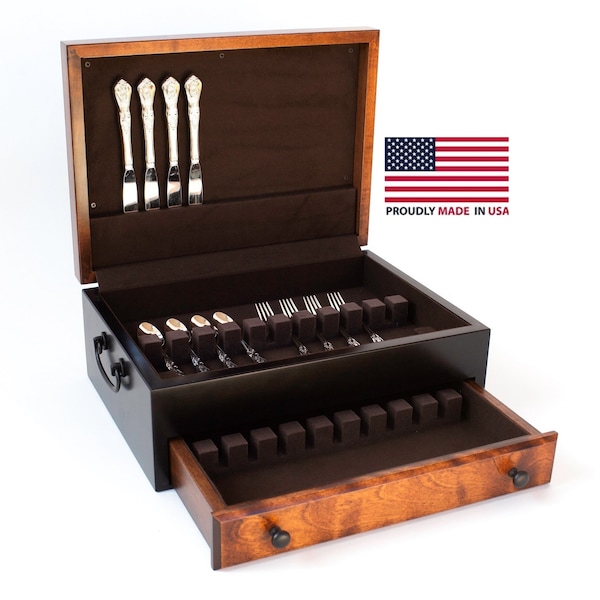 FFB01 Flaming Amish Birch, 1-Drawer Flatware Chest; Amish Crafted & Made in USA!