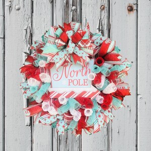 North Pole Wreath, Christmas Wreath, Holiday Front Door Decor, Traditional Seasonal Decoration, Ready to Ship, Gails Crafty Designs
