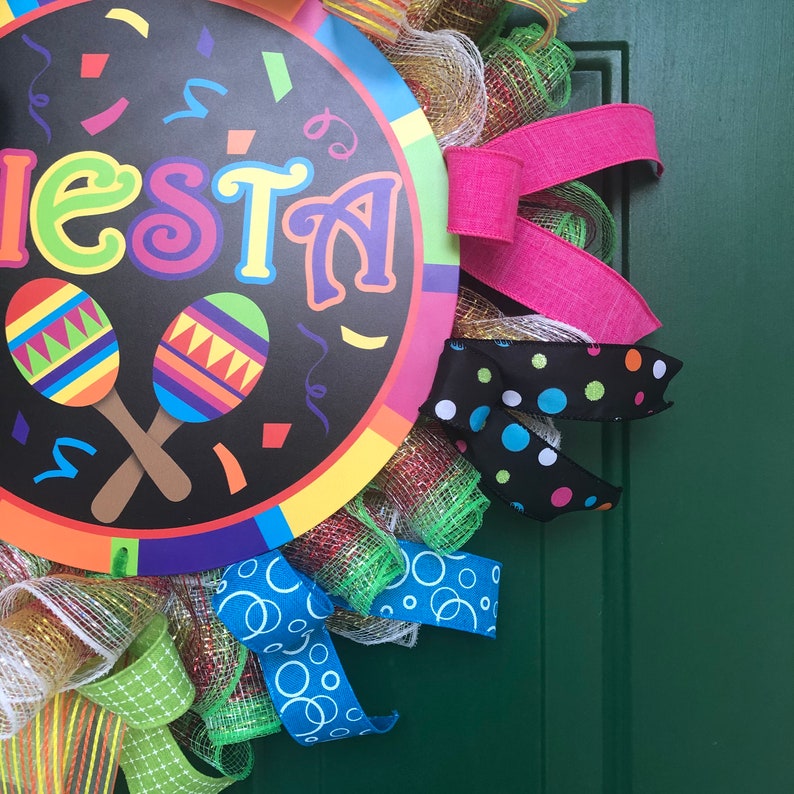 Fiesta Wreath Cinco de Mayo Front Door Decor Birthday Wall Etsy