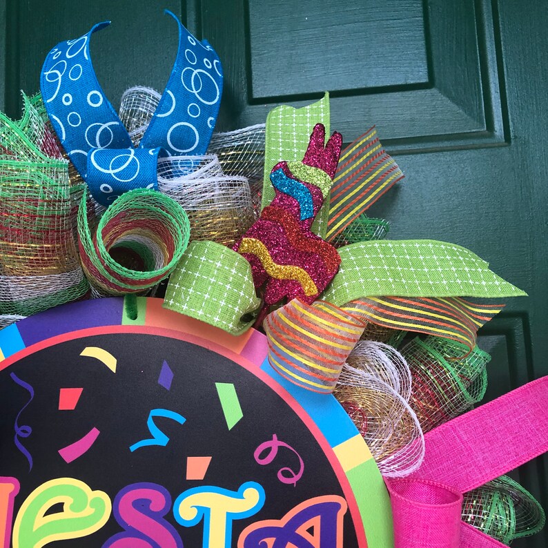 Fiesta Wreath Cinco de Mayo Front Door Decor Birthday Wall Etsy
