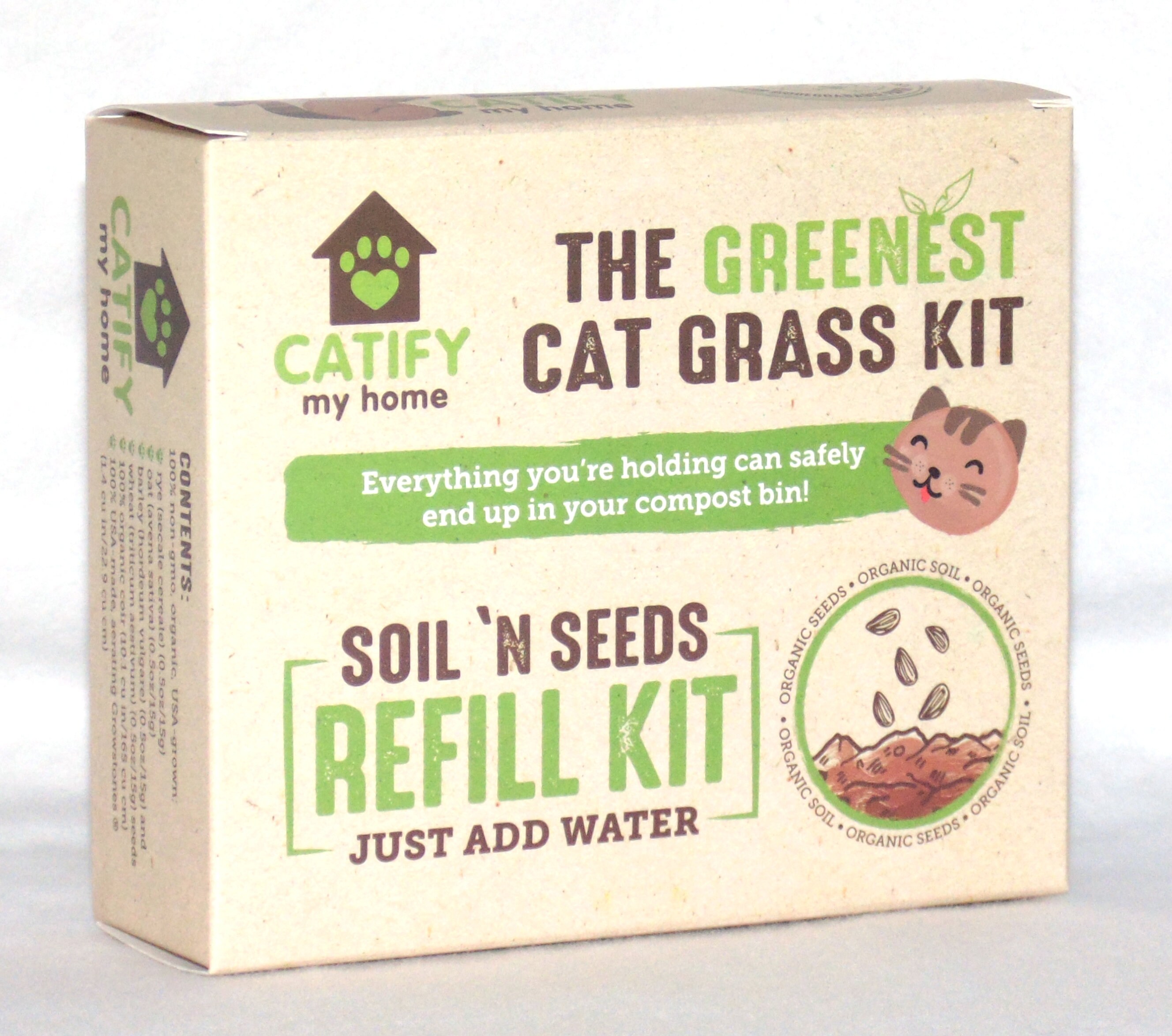 The Greenest Cat Grass Kit "Soil 'N Seeds" Refill Kit