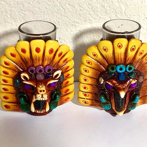Set of 2 Aztec Shot Glasses- Teotihuacan Decorated Jaguar Warrior & Eagle Warrior