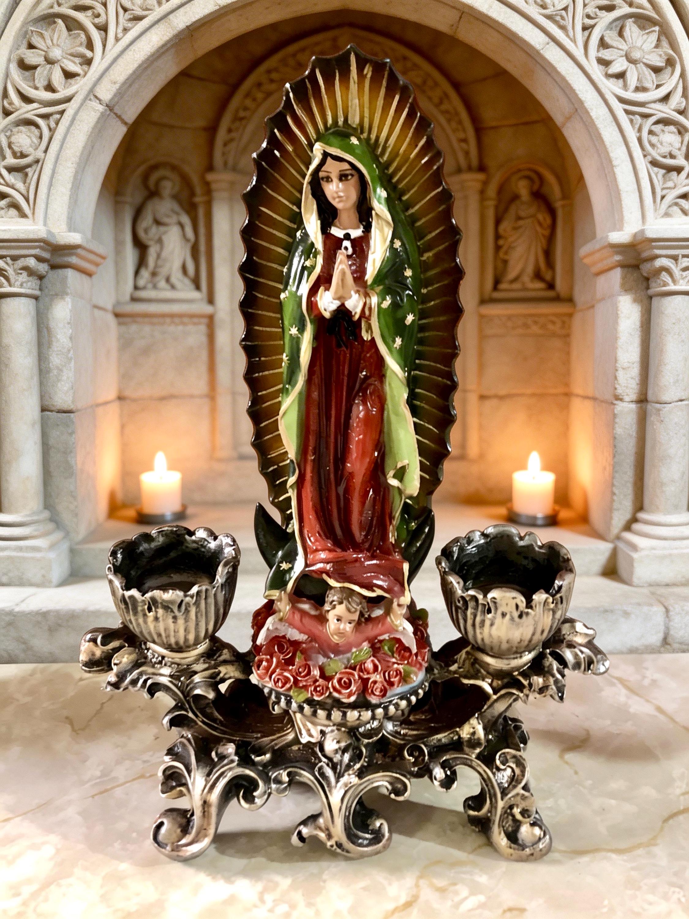 Virgin De Guadalupe With Votive Candle Holders Statue - Etsy